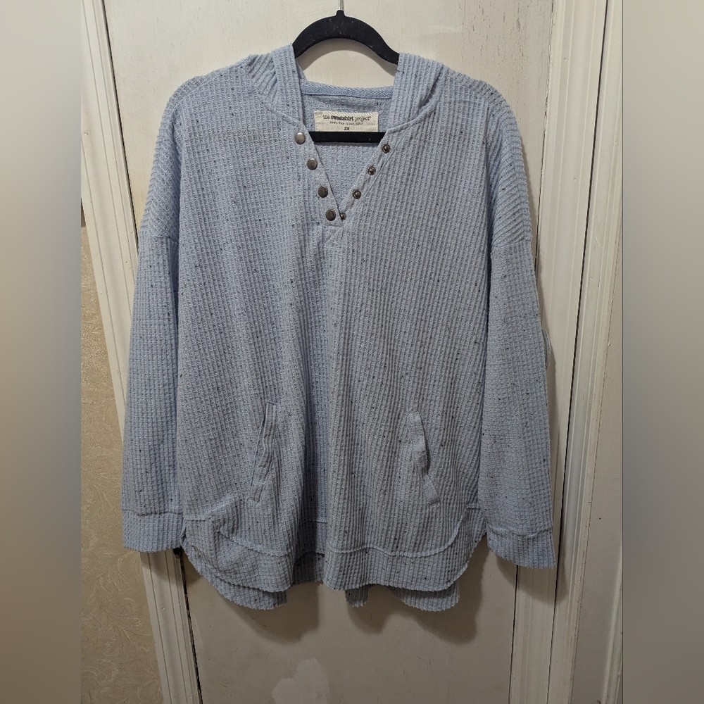 The Sweatshirt Project 2XL Thermal Light Blue Hooded Sweater with Button Detail